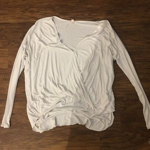 Urban Outfitters White Deep V Long Sleeve Top